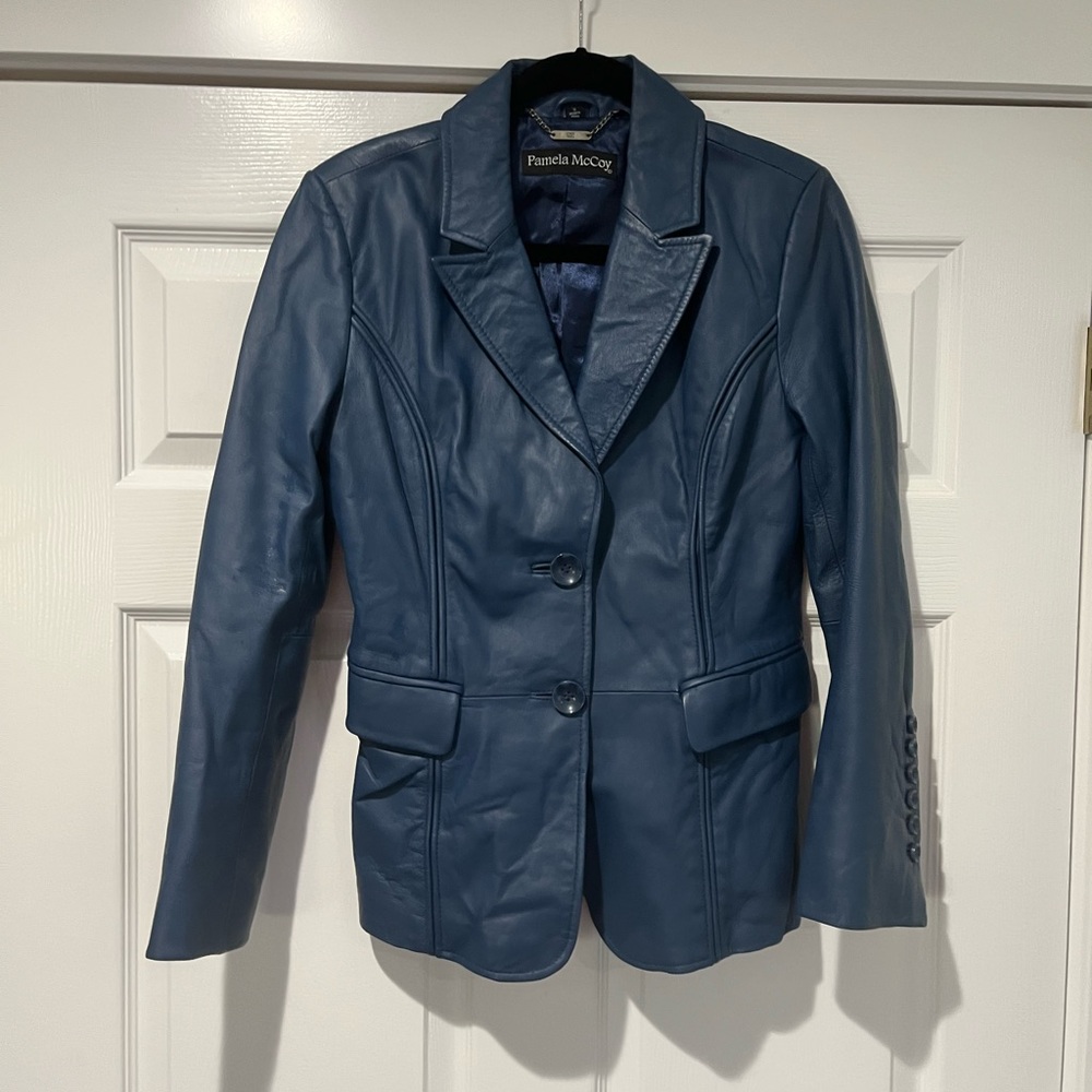 Pamela McCoy Women's Blue Leather Jacket